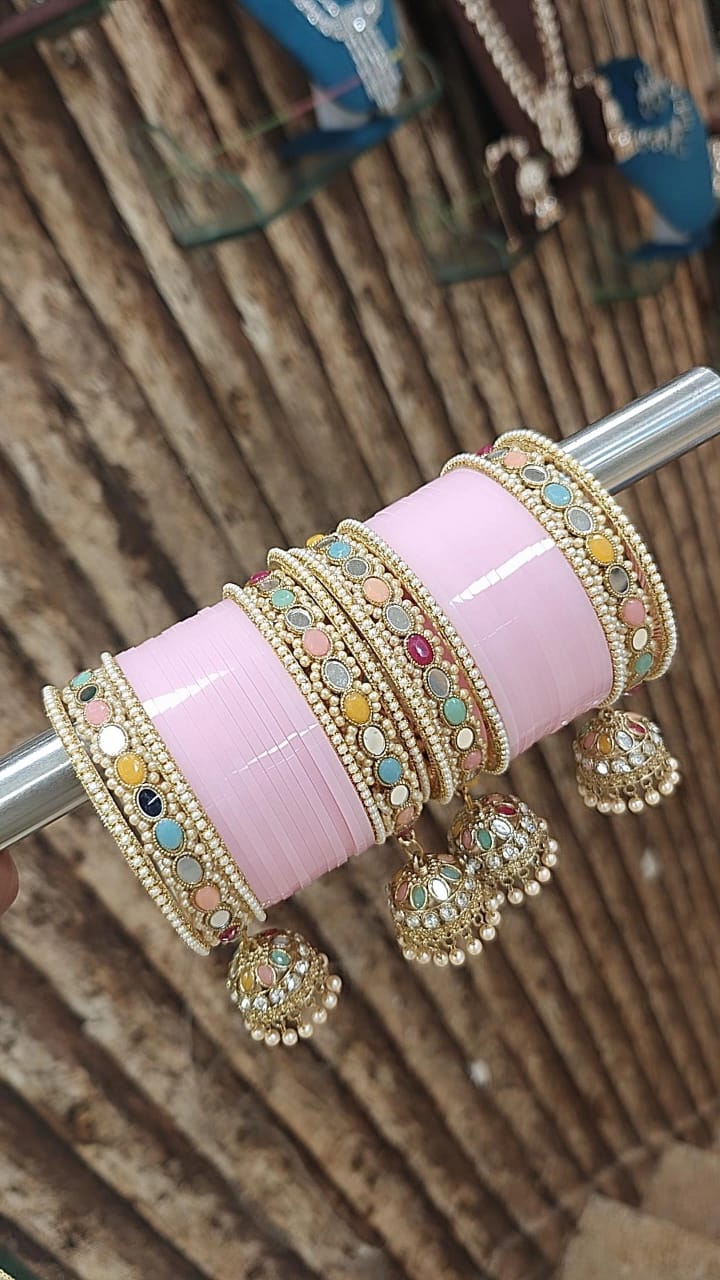 Bridal Jhumar Style Red Karva Chauth Bangles Set Wholesale Price In Surat
